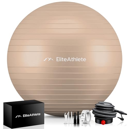EliteAthlete Gymnastikball Sitzball Büro ergonomisch mit Anti Burst System - Fitness Pilates Schwangerschaft - Schwangerschaftsball Fitnessball Yogaball - Yoga Ball 75cm inkl. Luftpumpe