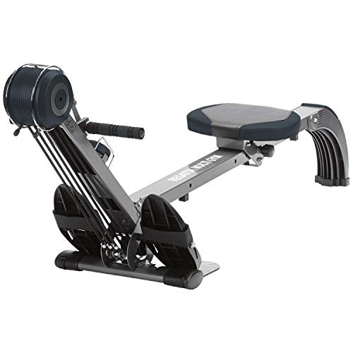 Skandika Rudergerät Poseidon | 2 in 1 Multi Gym, klappbar, Polyfiber Zugsystem mit 3 Widerstandslevel, Inkl. 3 Trainingsgriffe, bis 110 kg, LCD-Display, Fitnessgerät | Rudermaschine für Zuhause (grau)