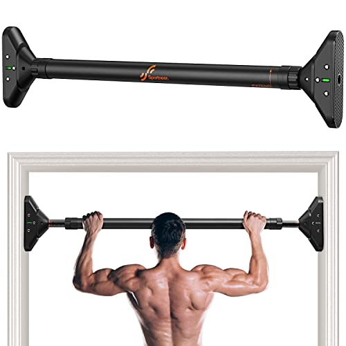 Klimmzugstange Türrahmen, Sportneer Pull Up Bar Tragkraft bis 200 Kg, Reckstange Ohne Schrauben 75-94 cm Ausziehbar, Türreck mit 16,5x4,5 cm PVC-Matten & Neues 360° Drehbares Zahnradschloss