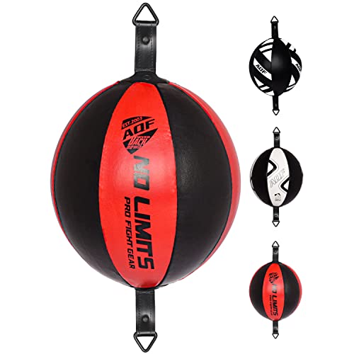 AQF Boxen Doppelendball Rex Leder Boxbirne Set MMA Punchingball Erwachsene Training Speedball Set (Schwarz Rot)