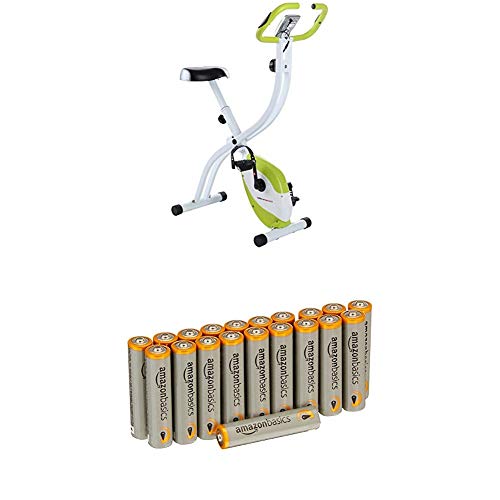 Ultrasport Heimtrainer F-Bike 150 mit Handpuls-Sensoren, Fitnessfahrrad mit Trainingscomputer und Handpulssensoren, klappbar, Orange mit Amazon Basics Batterien