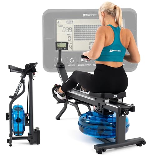 Hop-Sport HS-160WR Hydro Wasser Rudergerät für zuhause klappbar & platzsparend– Wasserrudergerät mit LCD-Computer, 6-Fach regulierbarem Wasserwiderstand inkl. Bodenschutzmatte