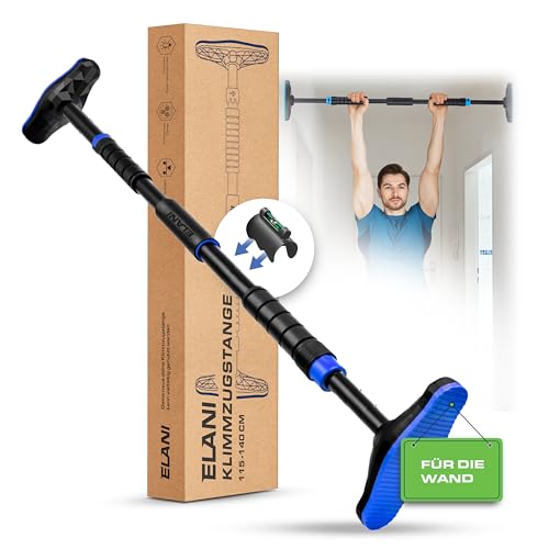 ELANI – Klimmzugstange Wand 115-140 cm ohne Bohren mit sicherem Halt & Wasserwaage - Pull Up Bar Flur | Klimmzugstange Decke mit Tragfähigkeit bis 300 kg