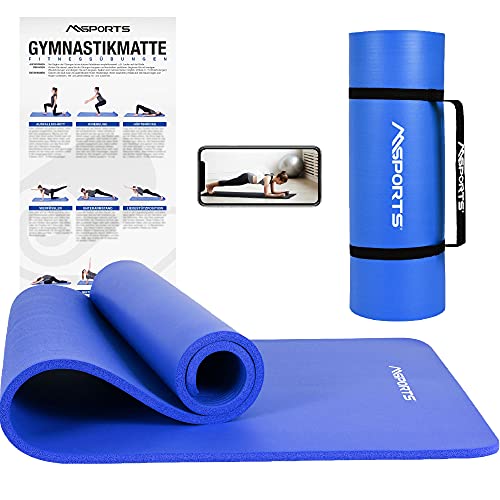 MSPORTS Gymnastikmatte Premium inkl. Tragegurt + Übungsposter + Workout App I Hautfreundliche Fitnessmatte 190 x 80 x 1,5 cm - Königsblau - Phthalatfreie Yogamatte