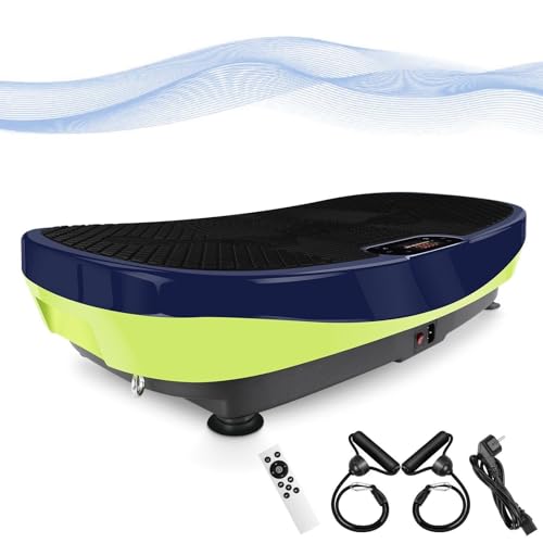 TLGREEN 3D Vibrationsplatte | leiser Motor mit 120 Stufen + 5 Trainingsprogramme | Trainingsbänder | extra groß Slim und rutschfest | Bluetooth Lautsprecher | Ganzkörpertraining, Fett verlieren, Grün