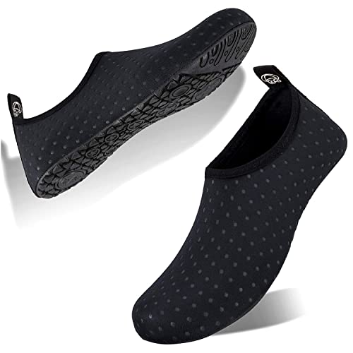 FELOVE Badeschuhe Wasserschuhe Strandschuhe Surfschuhe Barfuß Schuhe,Breathable Schwimmschuhe Hausschuhe Yoga Schuhe für Wassersport für Damen Herren, Schwarz.DO 40/41