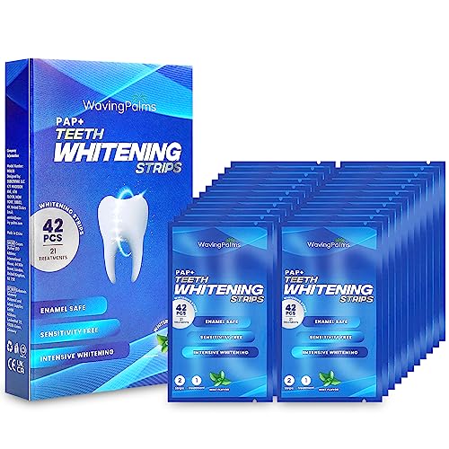 Waving Palms Whitening Strips, Zahnaufhellung, 42 aufgerüstete Streifen für Zahnaufhellung, peroxidfreie Bleaching-Zahnstreifen für 21 Anwendungen zur professionellen und sicheren Zahnaufhellung