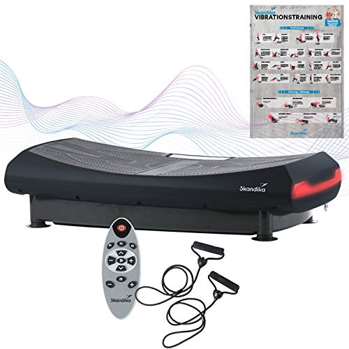 Skandika Vibrationsplatten V2000 3D Vibration Schwarz | Curved Design, 2 Starke Motoren, Flüsterleise, Trainingsbänder, Poster, Fernbedienung, Bluetooth | Für Fettverbrennung und Ganzkörpertraining