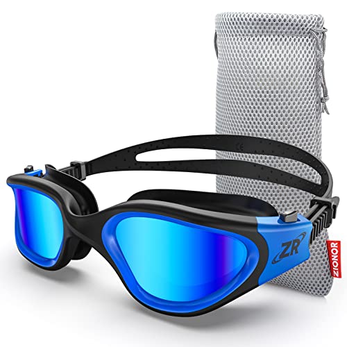 ZIONOR Polarisiert Schwimmbrille für Herren und Damen [UPGRADE], G1 mit Spiegel/Rauch Linse UV-Schutz Anti Nebel Verstellbar Gurt Komfort Profi Schwimmbrillen für Erwachsene Jugendliche