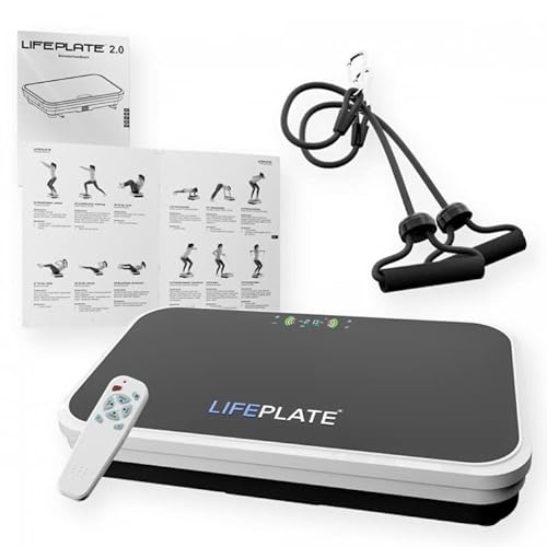 Vibrationsplatte LifePlate 2.0 - 3D, mit LCD, 99 Stufen, Slim, für Muskelaufbau/Fettverbrennung/Massage, 55 Programme, mit Trainingsbändern/Fernbedienung - Vibrationsplattform, Vibrationsgerät