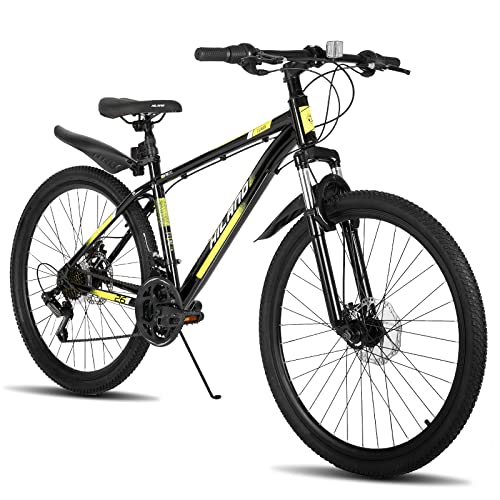 Hiland 29 Zoll Mountainbike Mountain Bike Shimano 21 Gang Fahrrad mit Schutzblech Rahmentasche Federgabel Scheibenbremsen MTB für Herren Damen Jungen Mädchen schwarz