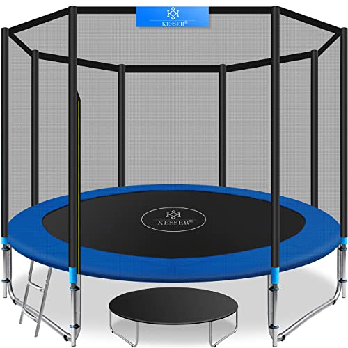 KESSER® - Trampolin Ø 244 cm | TÜV SÜD GS Zertifiziert | Komplettset mit Sicherheitsnetz, Leiter, Randabdeckung & Zubehör | Kindertrampolin Gartentrampolin Belastbarkeit 150 kg