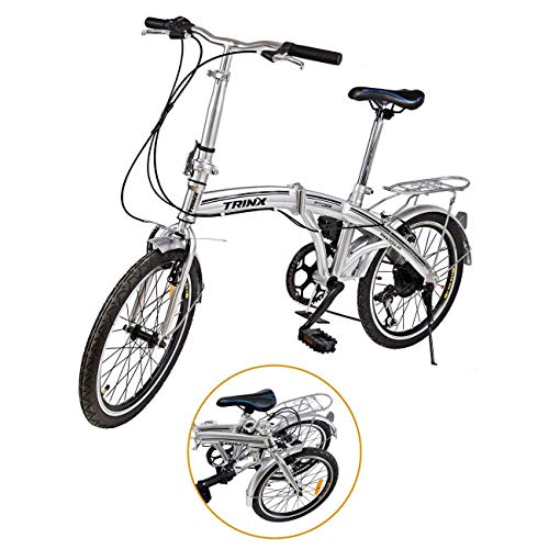 Ridgeyard 20" 6 Speed Silver Folding Foldable Adjustable City Bike Bicycles School Sports Shimano