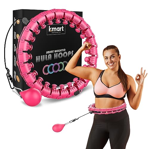 K-MART Smart Hula Ring, Hoop-Reifen für Erwachsene, Fitnessring, beschwerter 24 abnehmbare Segmente, 360 Grad-Massage, automatisch drehender Ball, Gymnastik, Massage, Fitness, Gewichtsverlust, Pink