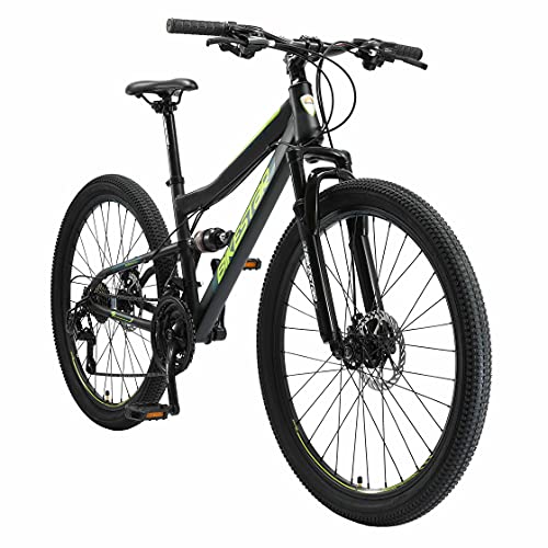 BIKESTAR Fully Mountainbike Shimano 21 Gang Schaltung, Scheibenbremse 26 Zoll Reifen | 15 Zoll Rahmen MTB Vollgefedert | Schwarz