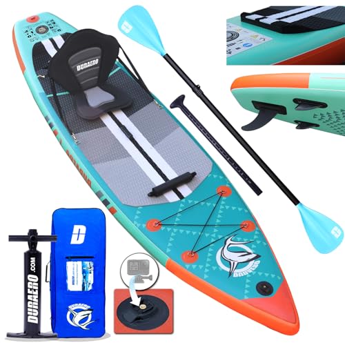 Stand up Paddling Board Aufblasbare SUP Set, Kajak Sitz,330x76x15cm, Tragkraft bis 150Kg, Cam Halterung,Integrierte Kick-Pad, 3 Finnen, Verstellbares Doppel-Paddel, Komplettes Zubehör, Mintgrün