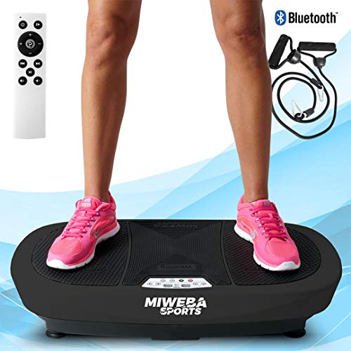 Miweba Sports Fitness 3D Vibrationsplatte MV200-3 Jahre Garantie - 400 Watt - 99 Intensitätsstufen - 3D Training - Bluetooth - Led Beleuchtung - Fernbedienung - Trainingsbänder (Schwarz)