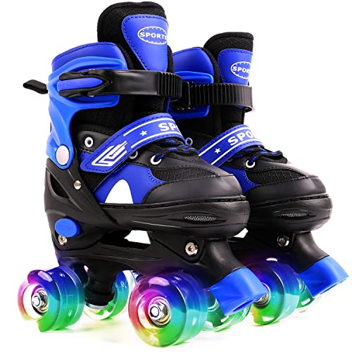 Ceestyle Verstellbare Rollschuhe für Kinder, Classic Disco Roller, Leuchtenden Rädern, Größenverstellbare Atmungsaktiv Quad Skates, Verstellbar von 27 bis 37, 4 Größen, Jungen und Mädchen, Blau M