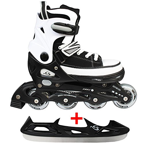 Cox Swain Sneak 2in1 größenverstellbare Kinder Inline Skates und Schlittschuhe mit PU Gummirollen sowie ABEC 5 Kugellagern, Colour: Black, Size: S (33-36)