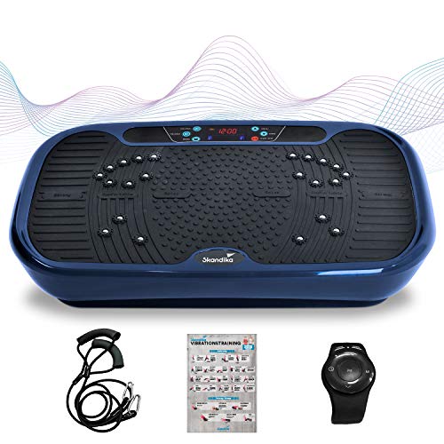 Skandika Vibrationsplatte V1 Single/Twin Engine | mit/ohne 3D Vibration und Oszillation, 5 Programme, 60 Stufen, Flüsterleise, Trainingsbänder, Fernbedienung (3D Vibration Blau)