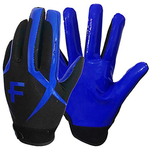 FINGER TEN American Football Receiver Handschuhe für Youth Jungen Mädchen, Torwarthandschuhe rutschfest Impact Palm Protection Outdoor Sport, Wasserdicht Gloves Fit Kinder Alter 5-14 (Blau, M)