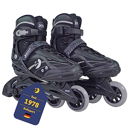 Best Sporting Inline Skates Erwachsene & Jugendliche I Rollschuhe Größe 45-46 I Breitenverstellung bis 6 mm I robuste Inliner mit Bremse I schwarz I Rollerskates Schuhe I Inliner mit 4 Rollen