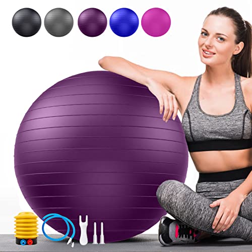 Weich Gymnastikball, Berstschutz Sitzball Unterstützt 2200lbs Büro Ergonomisch w/Pumpe, Yoga Ball Overball Fitnessball Größentabelle Fitball für Pilates Gymnastik Gym Exercise Pregnancy Fitness