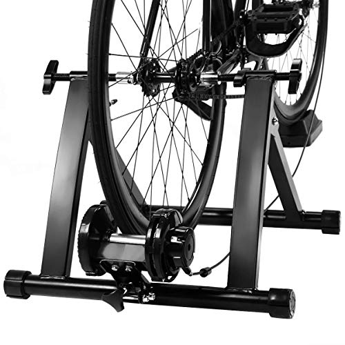 COSTWAY Rollentrainer inkl. Vorderradstütze und Schaltung mit 5 Gänge, Fahrrad Heimtrainer klappbar, Cycletrainer bis 150KG belastbar, Fahrradtrainer 26-28 Zoll und 700c Fahrrad, schwarz