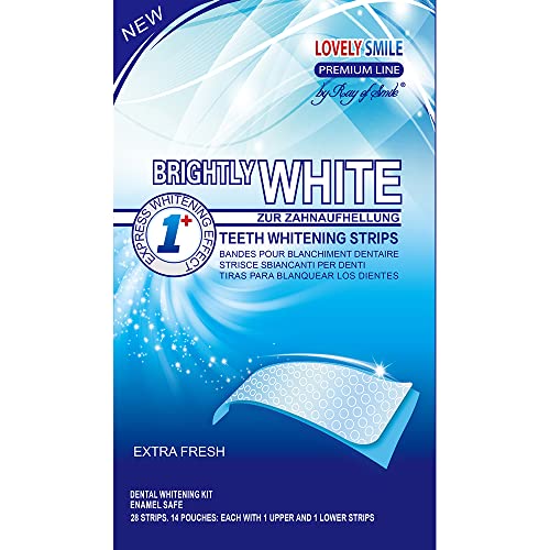 LOVELY SMILE Premium Line Teeth Whitening Strips - Zahnaufhellung ohne Zahnempfindlichkeit, Peroxidfrei - Schnelle Wirkung - Sicher für Zahnschmelz, 28 WHITE-STRIPS von RAY OF SMILE