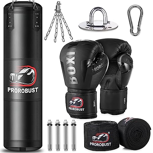 Prorobust Boxsack, 120cm Oxford Tuch Heavy Duty Boxsack mit 12oz Handschuhen für MMA Kickboxing Boxen Karate Home Gym Training (ungefüllt)