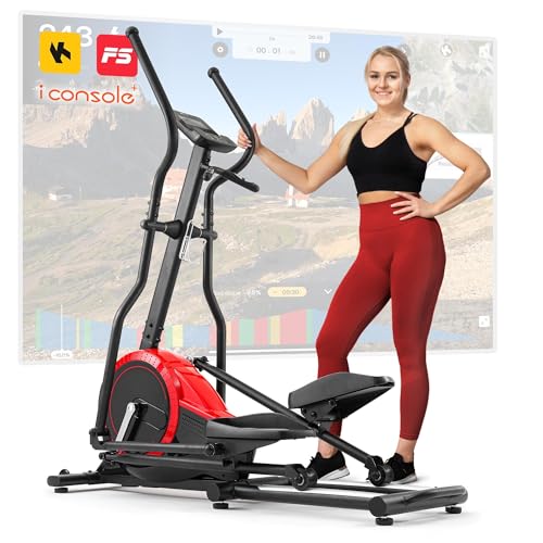 Hop-Sport Ellipsentrainer HS-070C - Ellipsen Crosstrainer für Zuhause mit Pulsmessung und 18kg Schwungmasse, max. Benutzergewicht 150kg rot