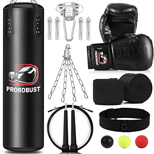 Prorobust Boxsack-Set, 120cm PU Heavy Duty mit 12OZ Boxhandschuhen für MMA Kickboxen Home Training (Ungefüllt)