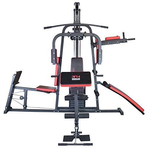 TrainHard® Kraftstation Multistation Fitnessstation Home Gym inkl. Beinpresse, erweiterbar (optinal): Dipstation, Beinhebe, Sit Up Bank, Stepper, Push Up Bar, Boxsackhalterung, Speedball Plattform. (Kraftstation inkl. Beinpresse + Dipstation, Beinhebe & Sit-Up Bank)