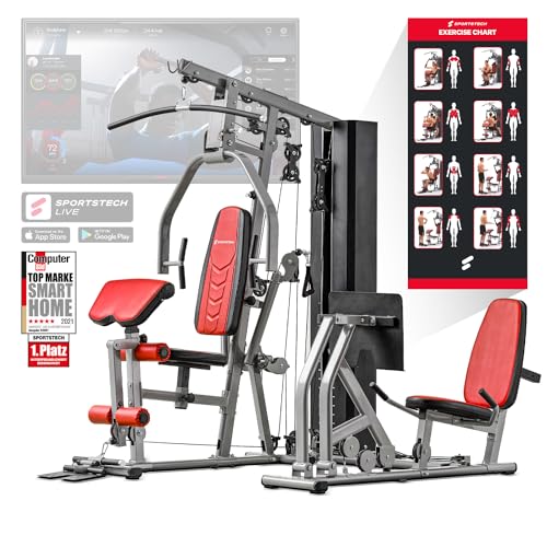 Sportstech Einzigartige Premium Kraftstation HGX100/HGX200/HGX300 für unzählige Trainingsvarianten, Multifunktions-Homegym mit Stepper oder Beinpresse, Fitnessstation aus Eva Material für Zuhause