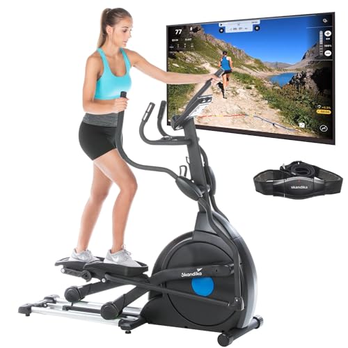 Skandika Crosstrainer CardioCross Carbon Champ Ellipsentrainer mit 24,5kg Schwungmasse, Magnetbremssystem | Multifunktionscomputer, Bluetooth, Tablet-Halterung, Kinomap | bis 150kg