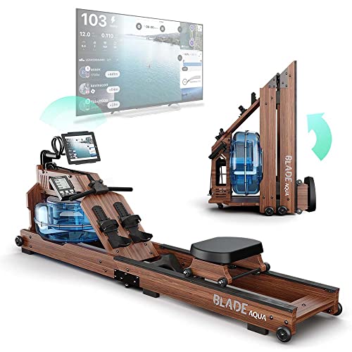 Bluefin Fitness Blade Aqua W-1 | Wasserbeständiges Rudergerät | 100% nachhaltiges amerikanisches Eschenholz Klappbare Heimfitnessgeräte | LCD-Konsole | Kinomap App-Integration