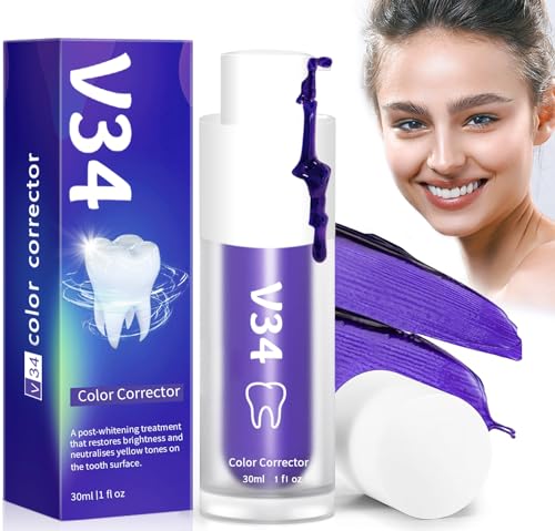 Purple Teeth Whitening Toothpaste,Lila Zahnpasta Weisse Zähne V34 Color Corrector Zahnaufhellung Zahnpasta Lila Zahncreme Aufhellung für Gelbe Zähne,Lila Stain Removal Teeth,Weiße Zähne Und Gum Repair