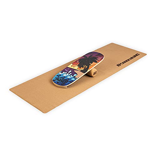 BoarderKING Indoorboard - Balance Board für Indoor-Surfen und Skaten, Gleichgewichtsboard für NeuroMuscular Response Training, inkl. Schutzmatte, 100 mm x 33 cm (∅ x L), Bali