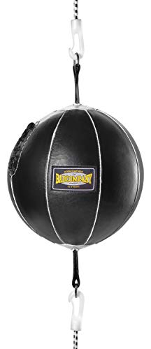 Bad Company Doppelendball aus Leder inkl. elastischen Spanngurten I 25 cm Durchmesser I Boxball für das Reflex- und Boxtraining – Schwarz
