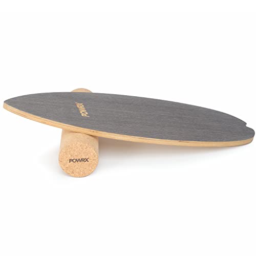 POWRX Surf Balance Board Holz Schwarz inkl. Rolle | Koordinationstraining für Surfbrett, Surfboard, Skateboard, Sport Balance Board, Kraft- & Gleichgewichtstrainer Indoor & Outdoor