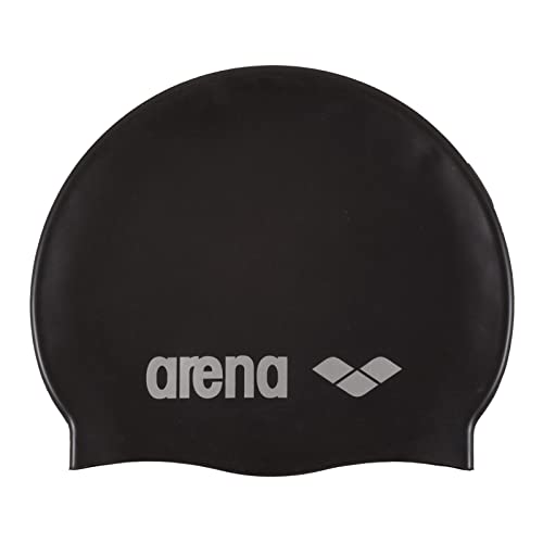 arena Unisex Badekappe Classic Silikon (Verstärkter Rand, Weniger Verrutschen der Kappe, Weich), Black-Silver (55), One Size