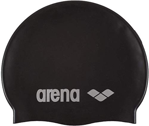 arena Unisex Badekappe Classic Silikon (Verstärkter Rand, Weniger Verrutschen der Kappe, Weich), Black-Silver (55), One Size