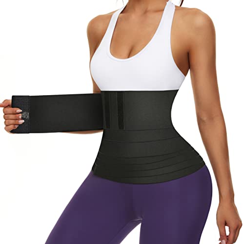 EEIFO Waist Trainer Wrap für Frauen Latex Unterbauch Verstellbare Bauchkontrolle Snatch Bandage mit 6 Klettverschlüssen für Gym Workout Waist Trimmer Belt Black, Schwarz, Einheitsgröße