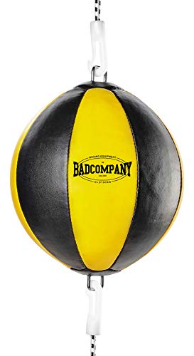 Bad Company Doppelendball aus Kunstleder inkl. elastischen Spanngurten I 25 cm Durchmesser I Boxball für das Reflex- und Boxtraining – Gelb