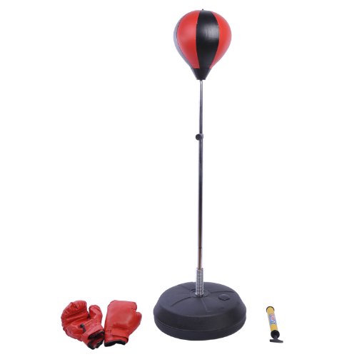 HOMCOM Punchingball Set Boxen Training Set Standboxsack mit Handschuhe Pumpe höhenverstellbar befüllbar PU + Stahl ∅43 x H125/131/138/145 cm