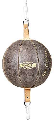 Bad Company Retro Doppelendball aus Rindsleder inkl. elastischen Spanngurten I 25 cm Durchmesser I Boxball für das Reflex- und Boxtraining