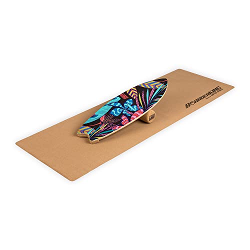 BoarderKING Indoorboard Wave - Balance Board für Indoor-Surfen und Skaten, Gleichgewichtsboard für NeuroMuscular Response Training, inkl. Schutzmatte, Blüten