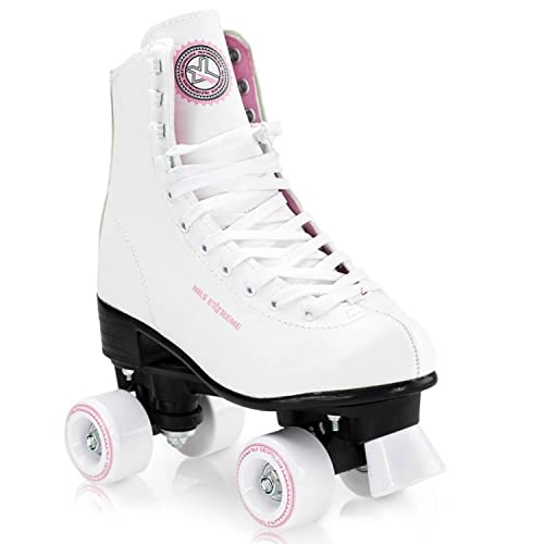 Nils Extreme Rollschuhe für Damen Mädchen und Kinder NQ8400S - Quad Roller aus Kunstleder – Disco Skates - Rollerskates 39 - Weiß