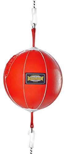 Bad Company Doppelendball aus Leder inkl. elastischen Spanngurten I 25 cm Durchmesser I Boxball für das Reflex- und Boxtraining – Rot