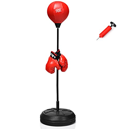 COSTWAY Punchingball 120-154cm höhenverstellbar, Standboxball freistehend, Boxsack Set, Boxset, Box Set inkl. Boxhandschuhe und Handpumpe, Geeignet für Erwachsene, Jungen und Mädchen ab 8 Jahren
